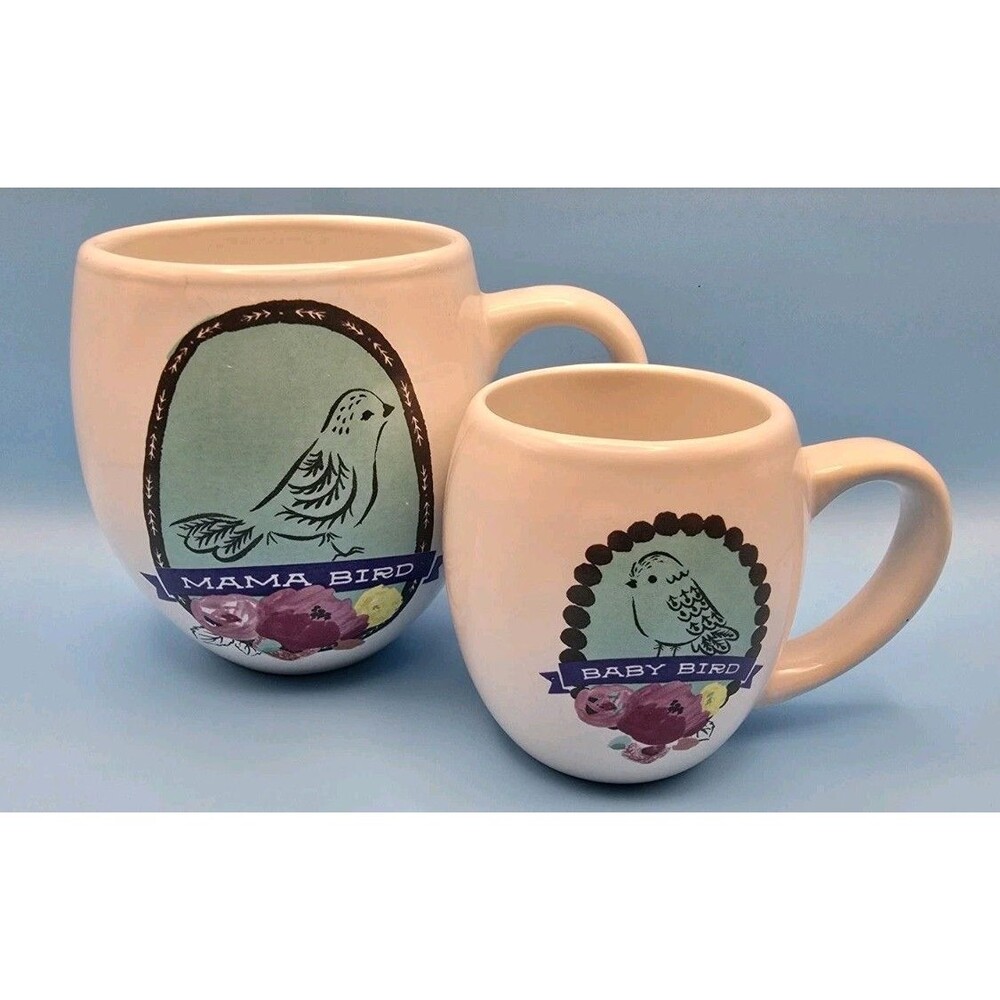Hallmark "Mama Bird" and "Baby Bird" Ceramic Mug Set - Matching Parent and Child